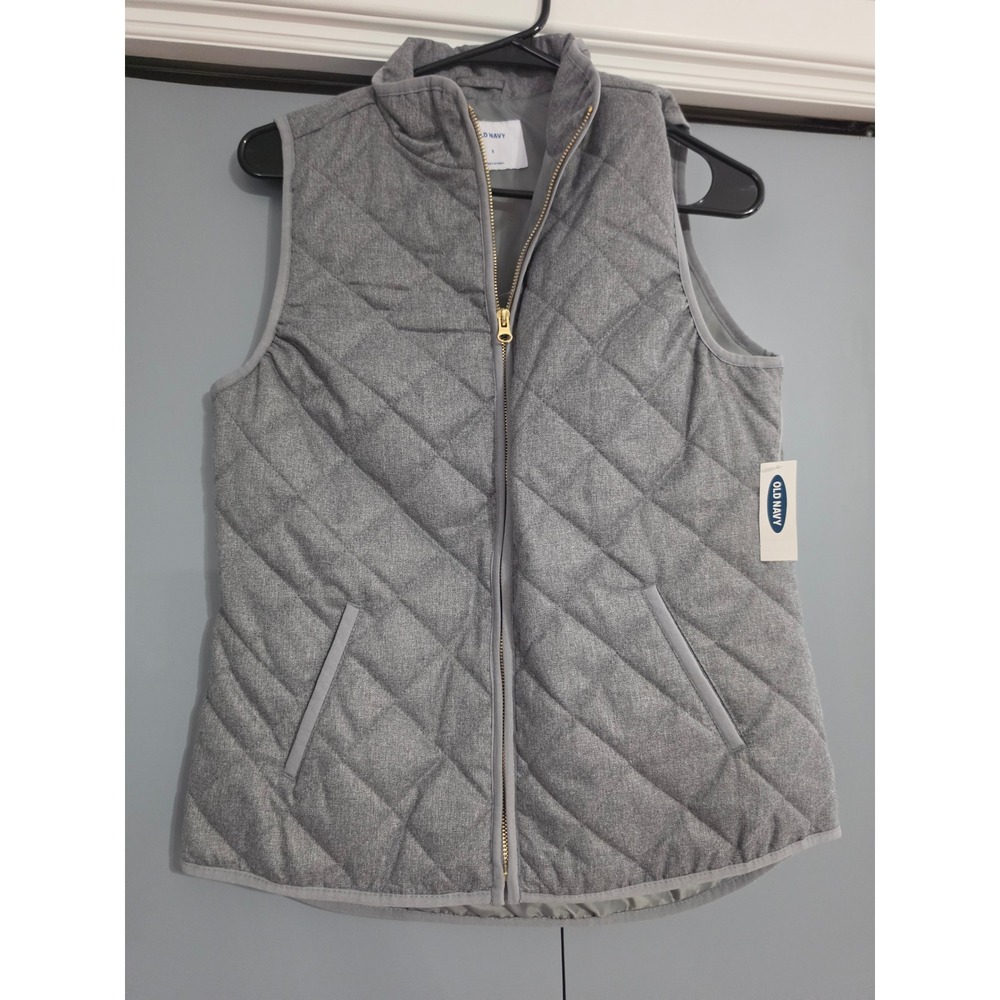 Old Navy Quilted Vest Women Small Gray New NWT Lightweight Diamond Pattern Zip